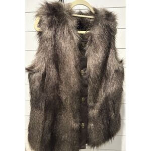 Dennis Basso Women's Faux Fur Vest Brown Size L Vegan Wife Classy Vibe